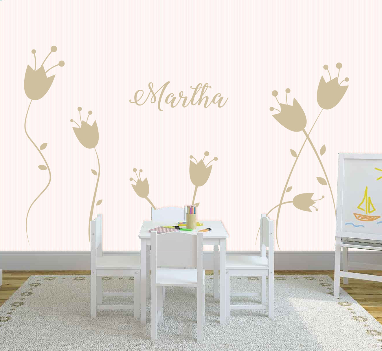 Flowers Personalized Wall Sticker Decal Stencil Silhouette ST211