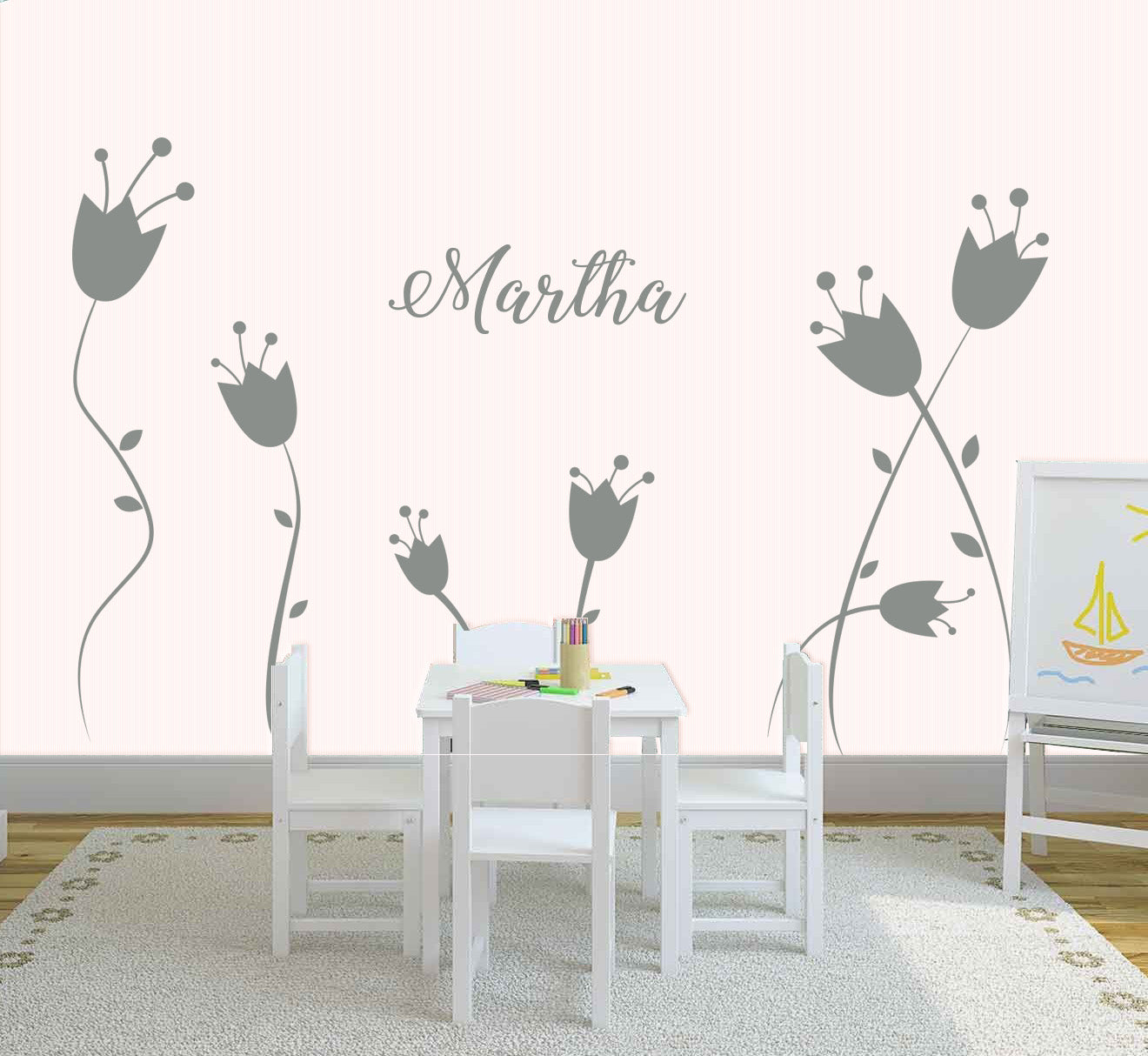 Flowers Personalized Wall Sticker Decal Stencil Silhouette ST211