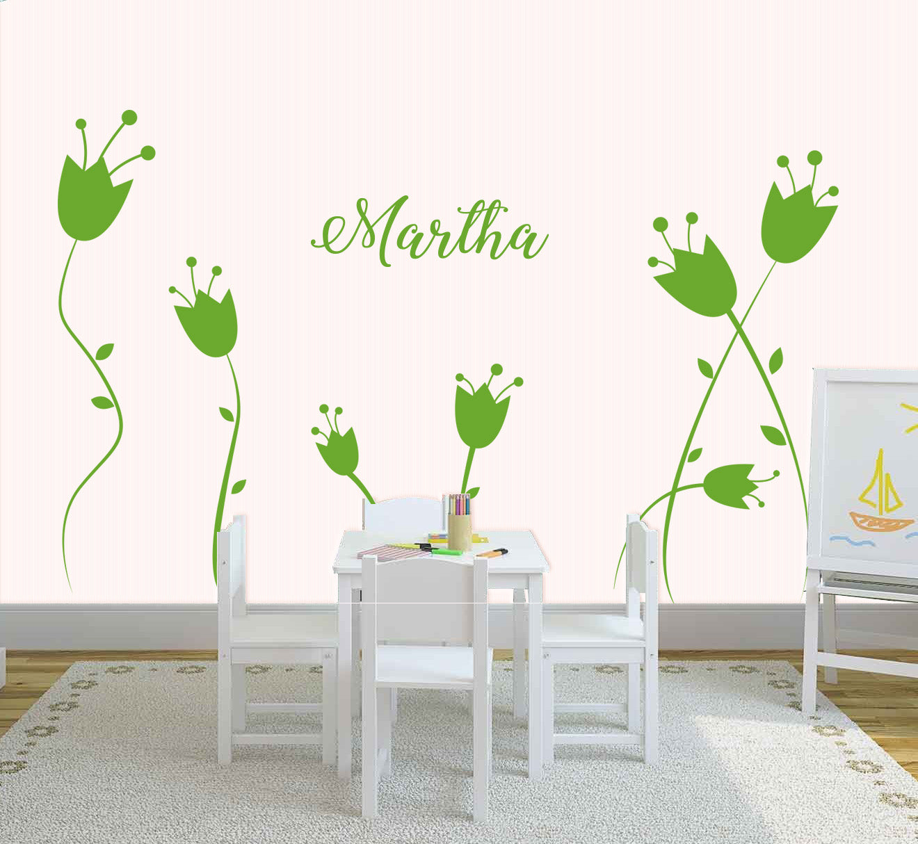 Flowers Personalized Wall Sticker Decal Stencil Silhouette ST211