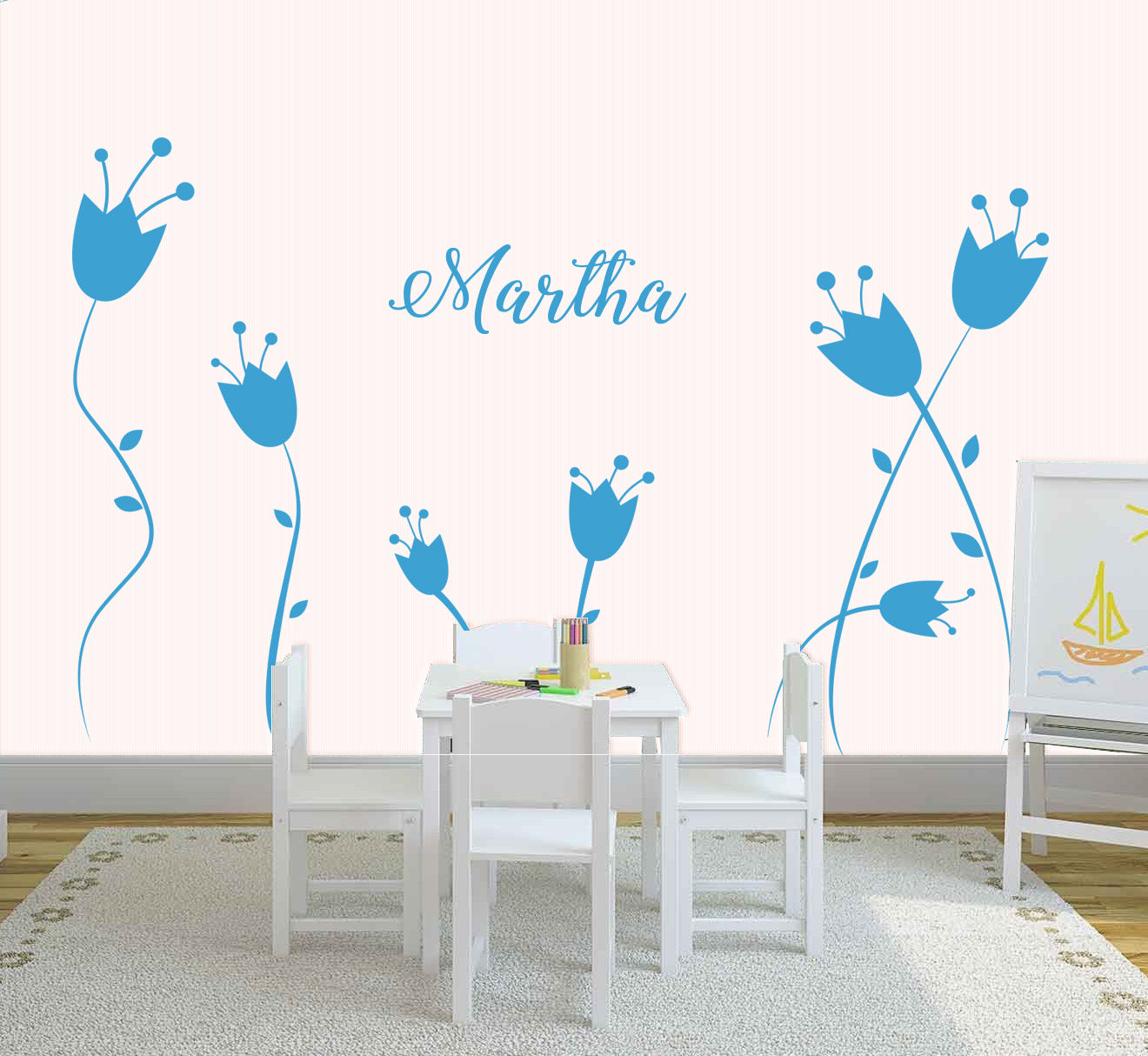 Flowers Personalized Wall Sticker Decal Stencil Silhouette ST211