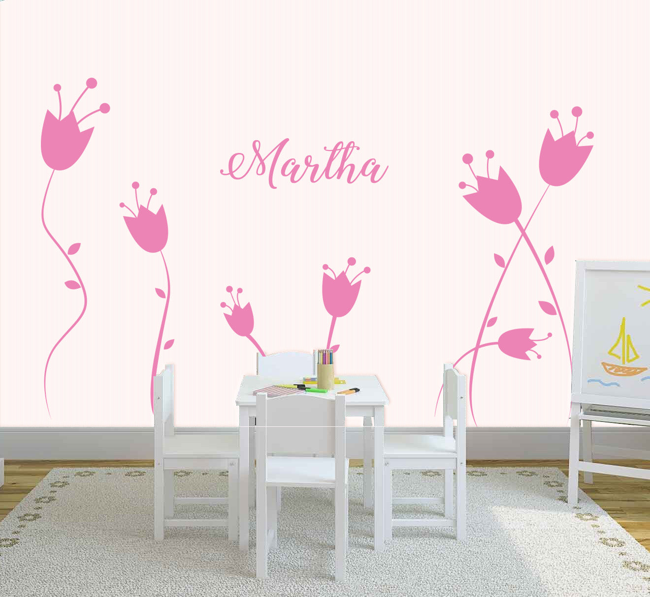 Flowers Personalized Wall Sticker Decal Stencil Silhouette ST211