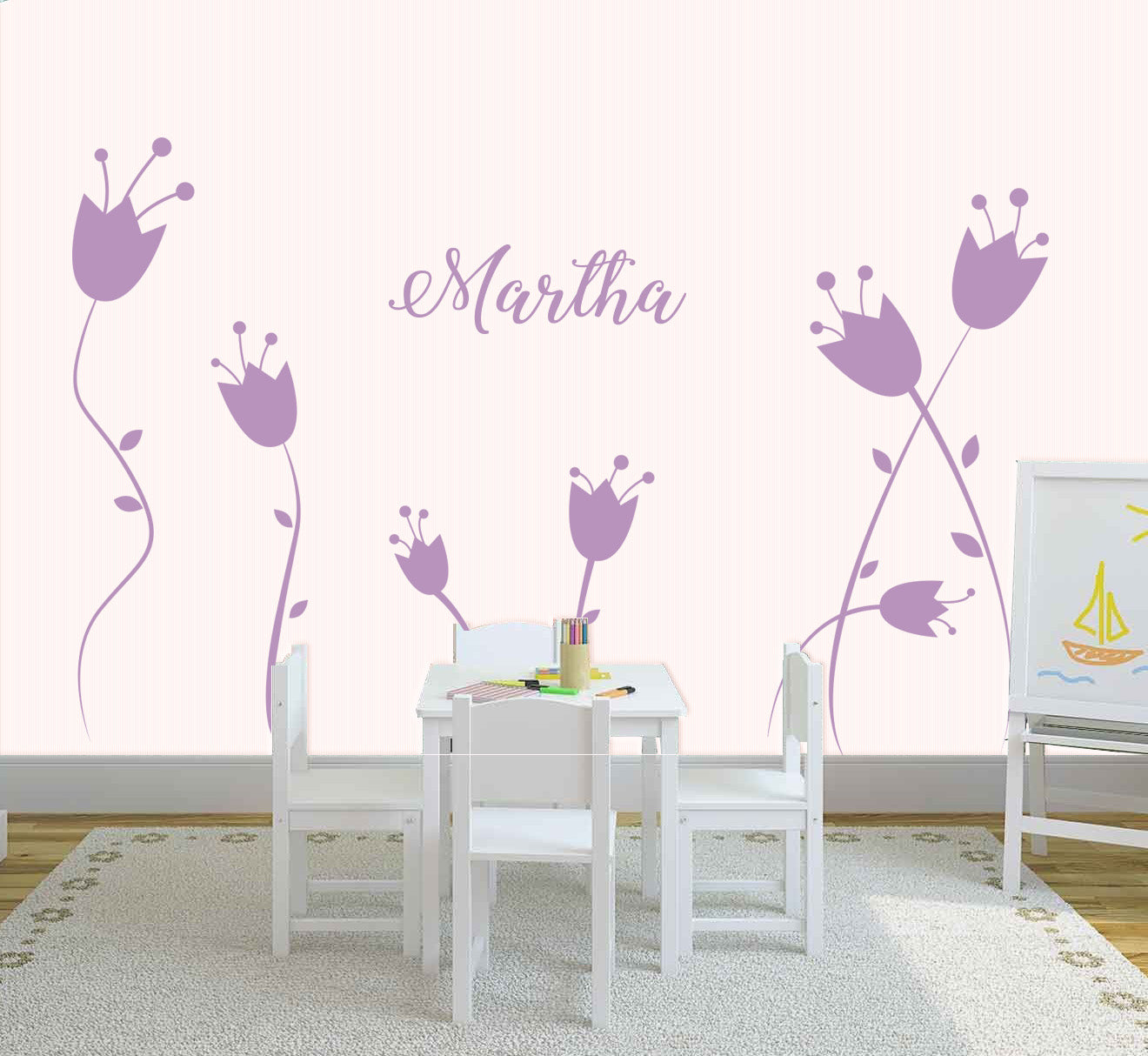 Flowers Personalized Wall Sticker Decal Stencil Silhouette ST211