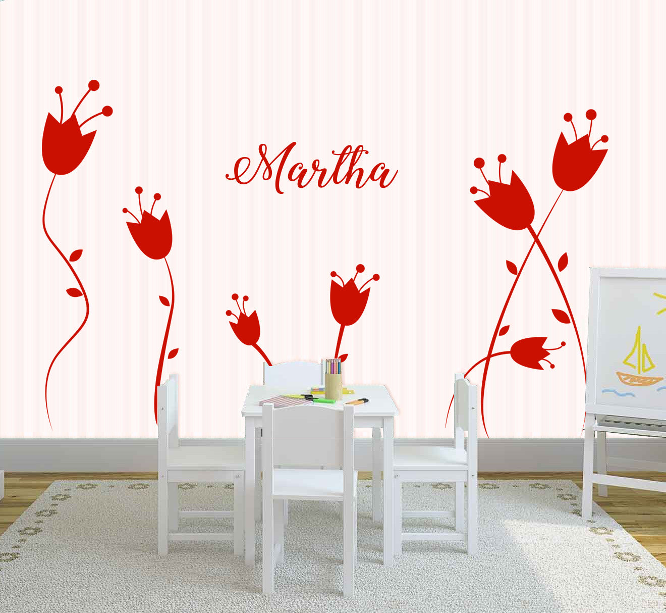 Flowers Personalized Wall Sticker Decal Stencil Silhouette ST211