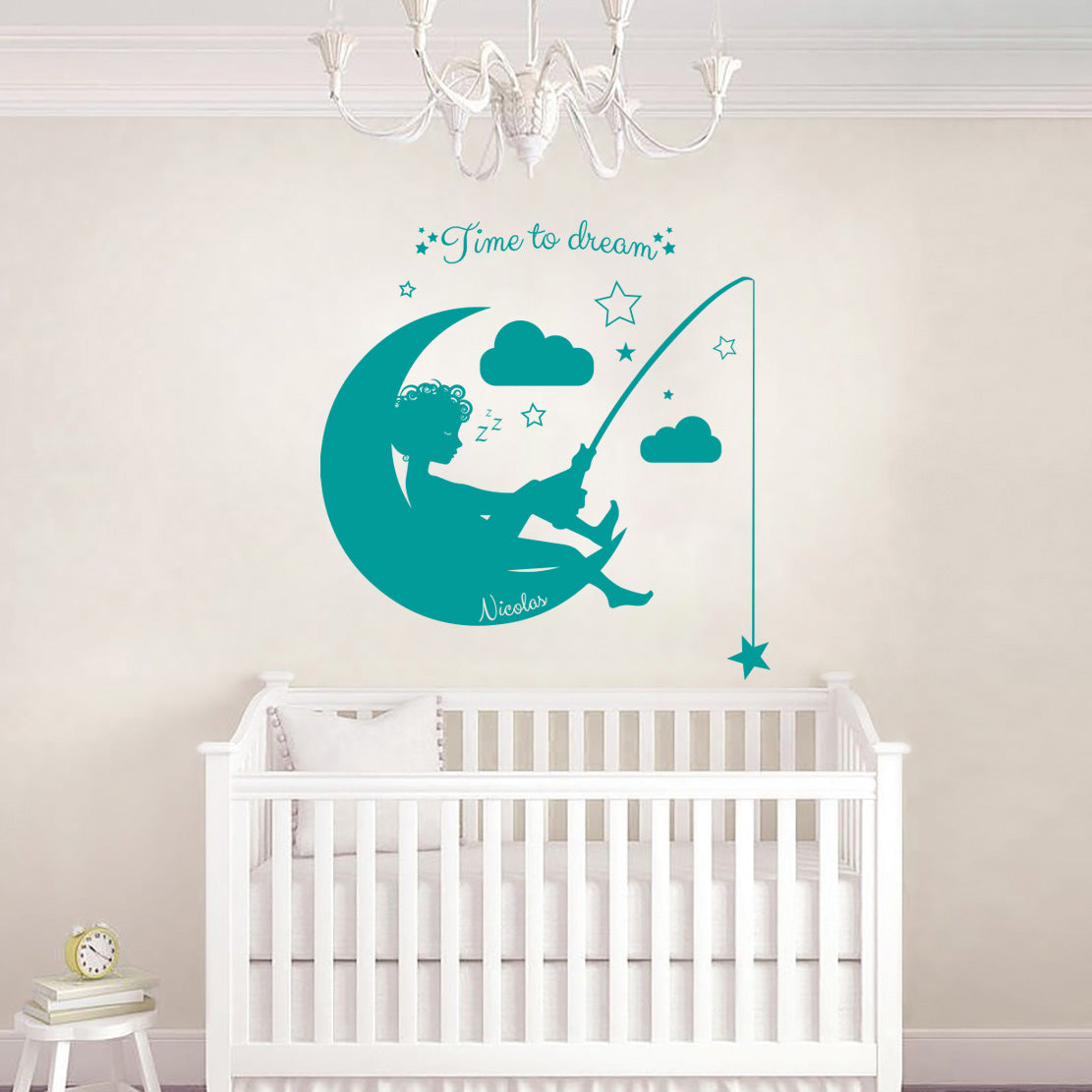 Moon & Stars Personalized Wall Sticker Decal Stencil Silhouette ST221