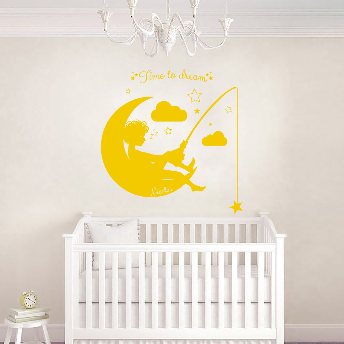 Moon & Stars Personalized Wall Sticker Decal Stencil Silhouette ST221