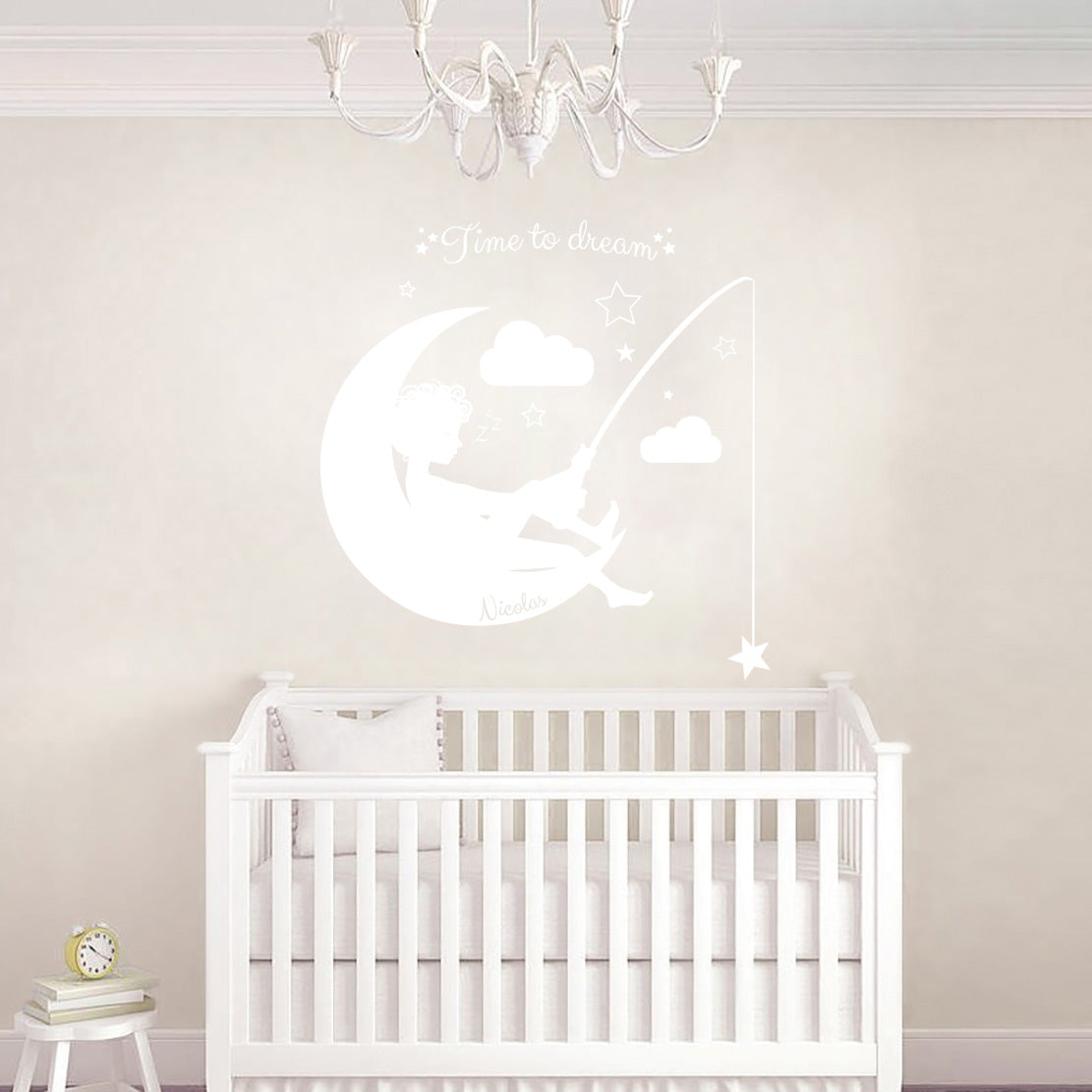 Moon & Stars Personalized Wall Sticker Decal Stencil Silhouette ST221