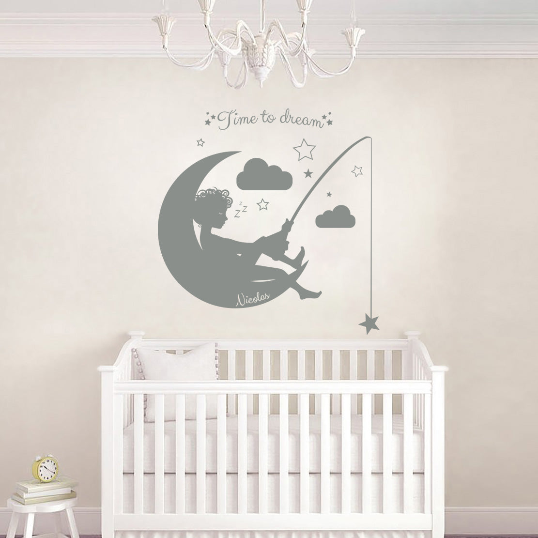 Moon & Stars Personalized Wall Sticker Decal Stencil Silhouette ST221