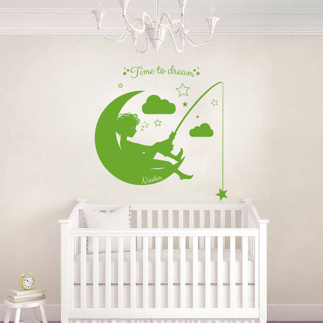 Moon & Stars Personalized Wall Sticker Decal Stencil Silhouette ST221