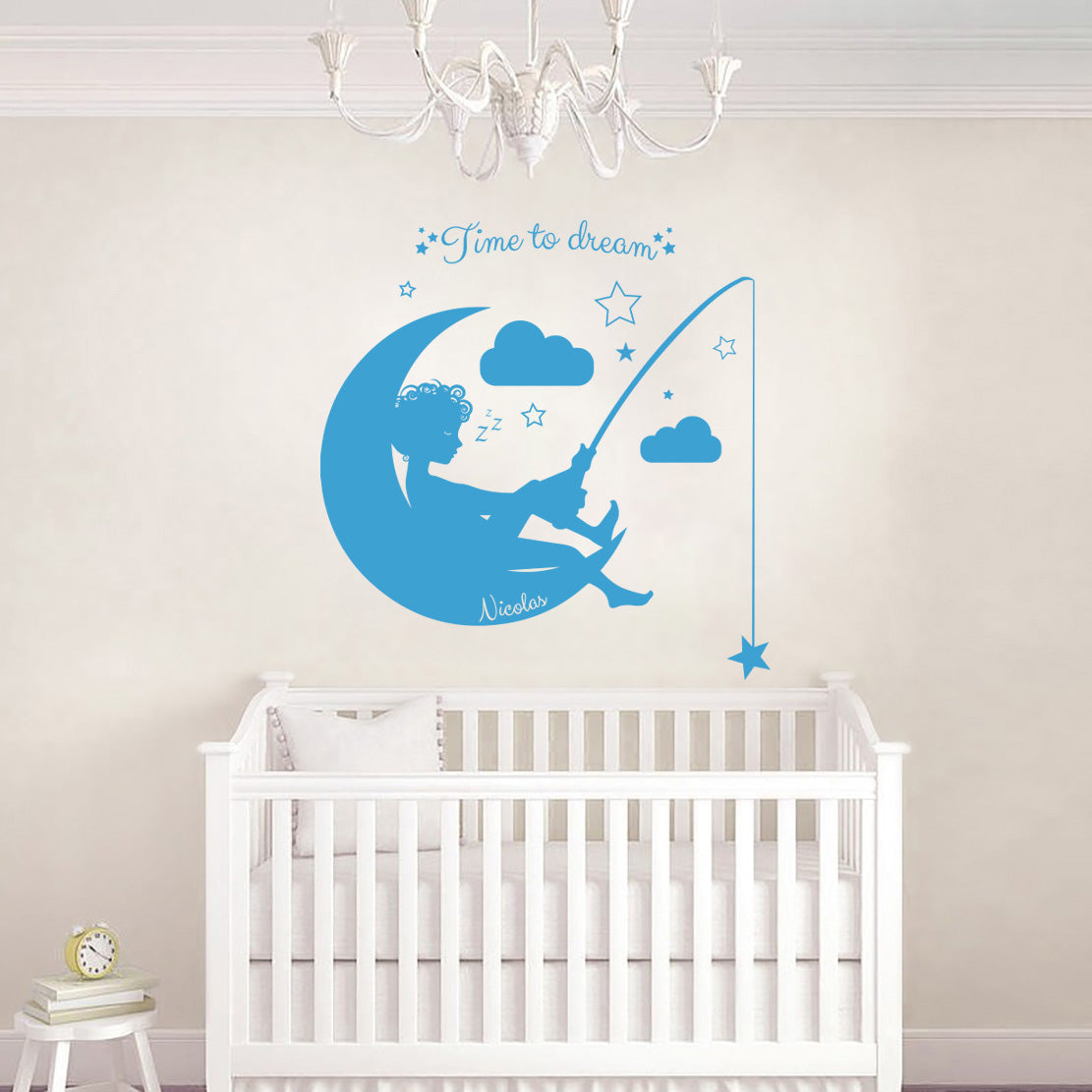 Moon & Stars Personalized Wall Sticker Decal Stencil Silhouette ST221