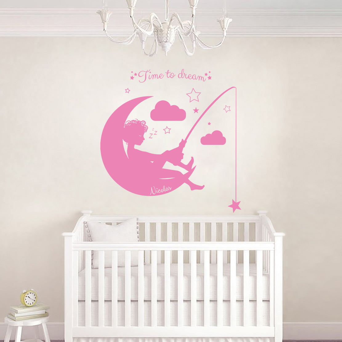 Moon & Stars Personalized Wall Sticker Decal Stencil Silhouette ST221