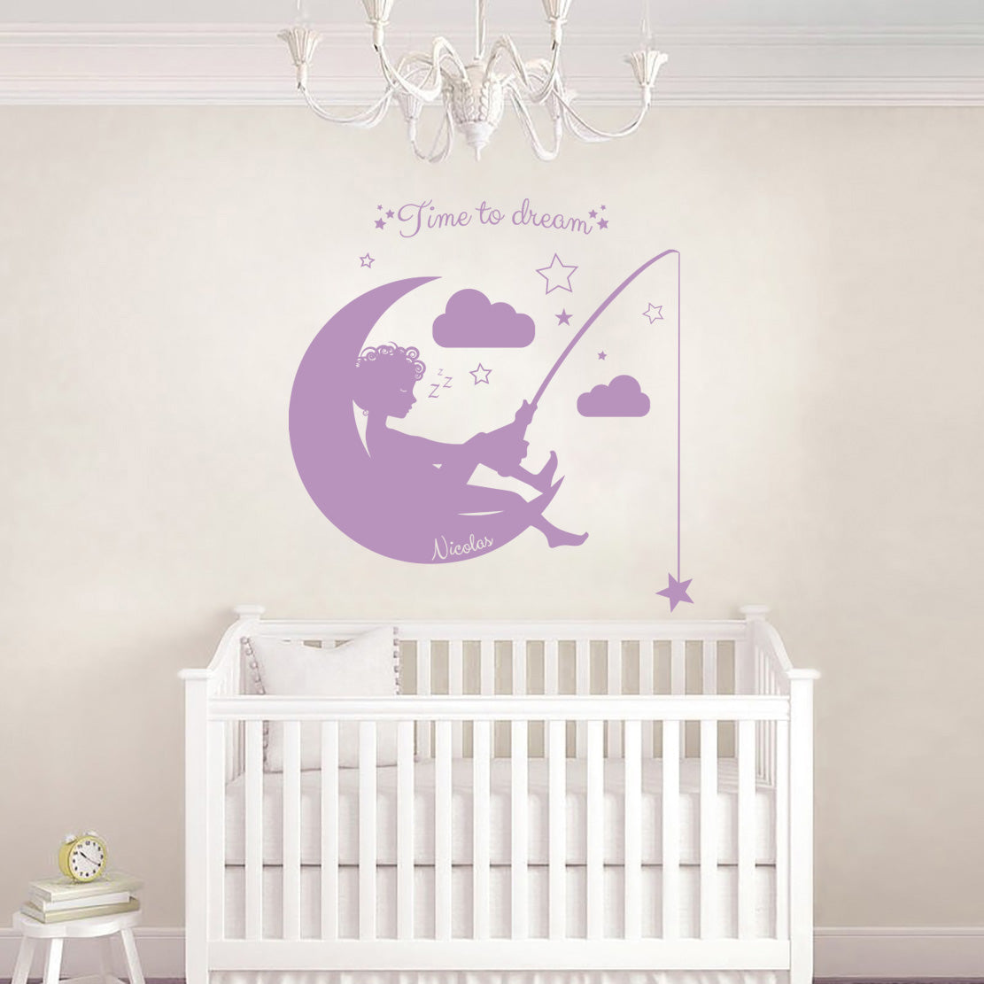 Moon & Stars Personalized Wall Sticker Decal Stencil Silhouette ST221