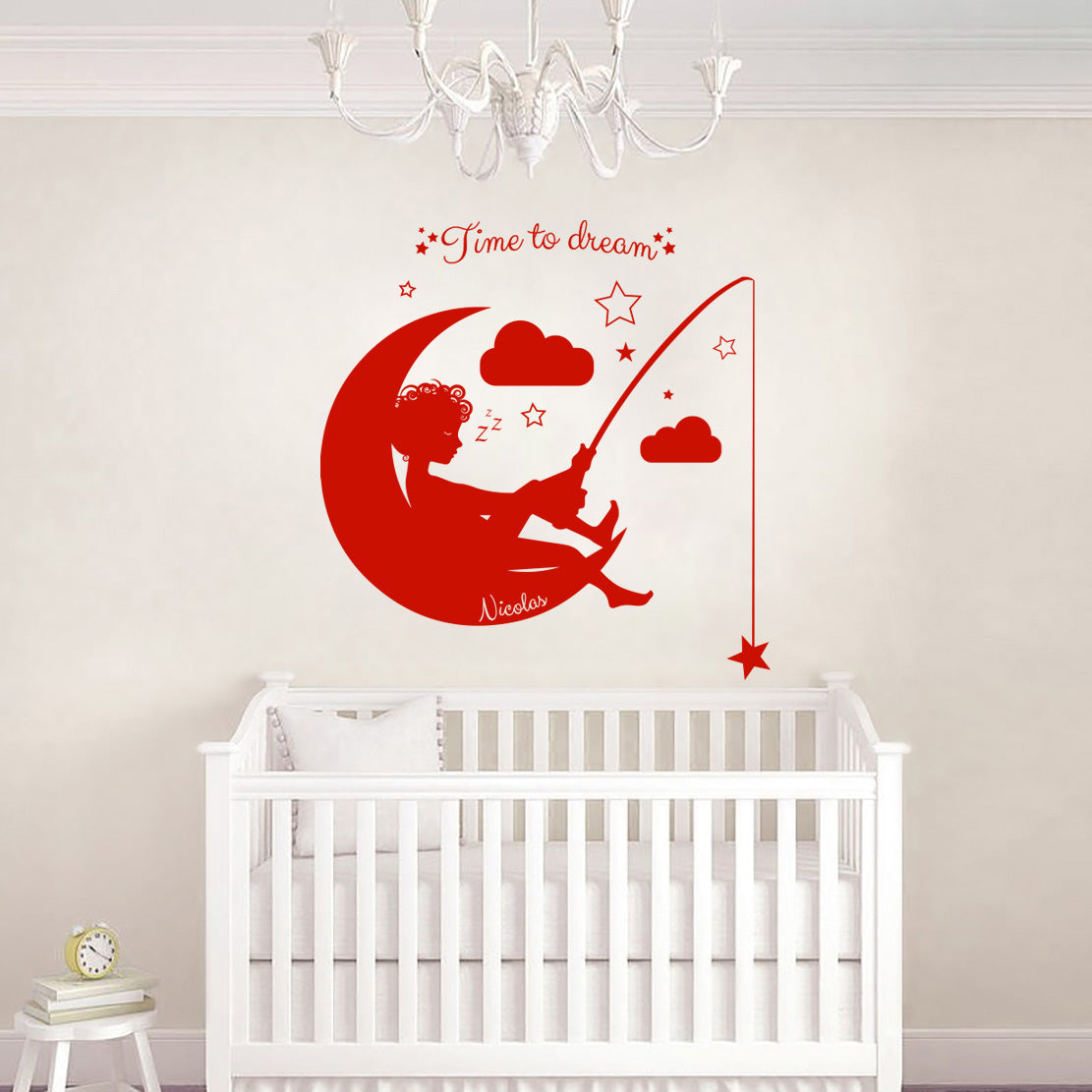 Moon & Stars Personalized Wall Sticker Decal Stencil Silhouette ST221