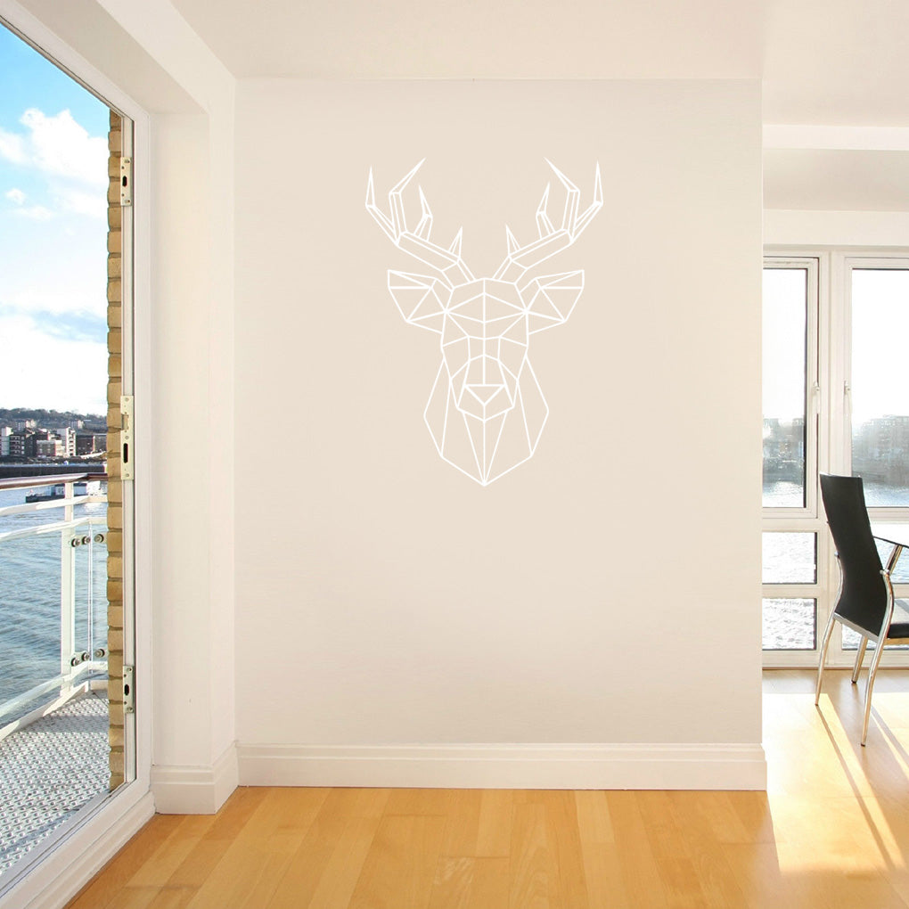 ORIGAMI CERF Sticker mural autocollant pochoir Silhouette ST232