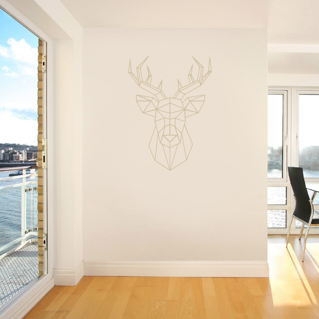 ORIGAMI CERF Sticker mural autocollant pochoir Silhouette ST232