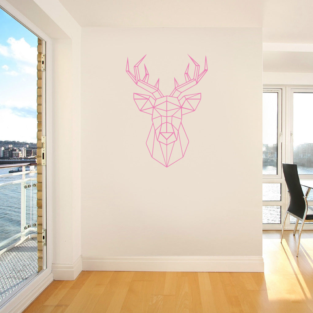 ORIGAMI CERF Sticker mural autocollant pochoir Silhouette ST232