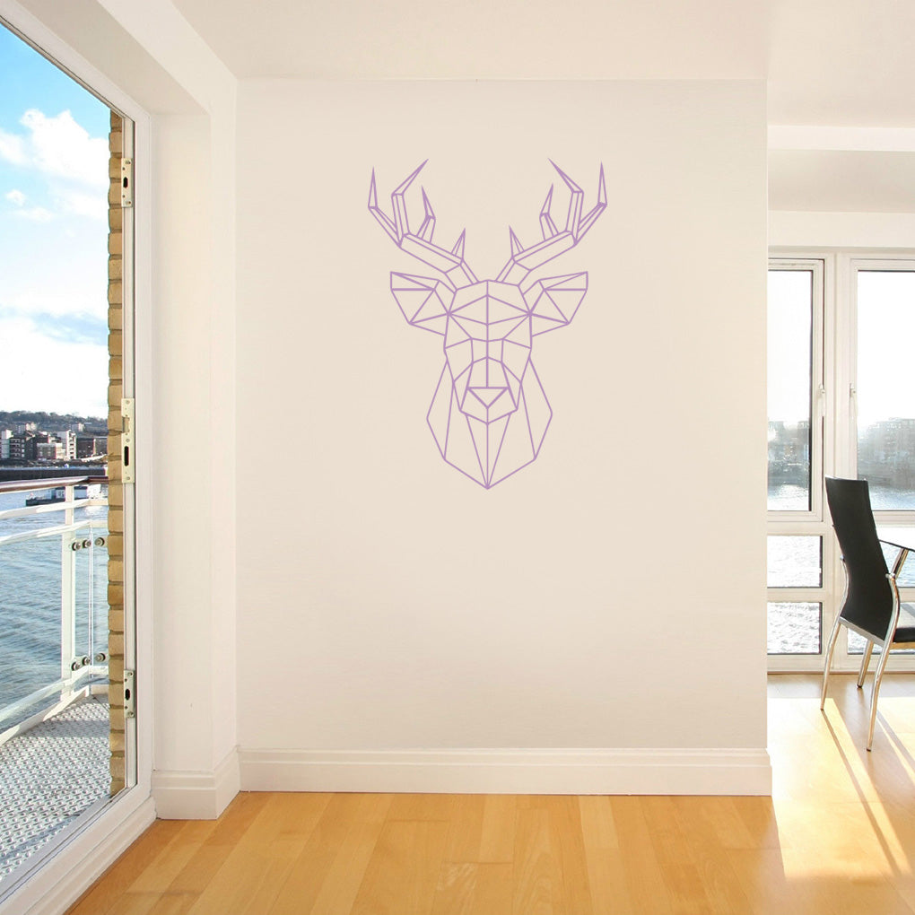 ORIGAMI CERF Sticker mural autocollant pochoir Silhouette ST232