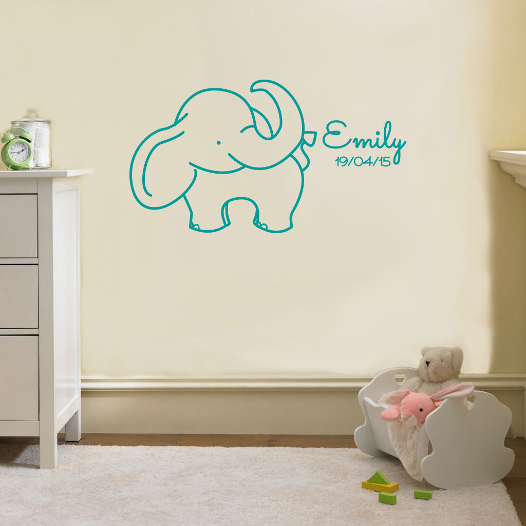 NOM ET NAISSANCE DATE ELEPHANT Plaque murale personnalisée Decal Stencil Silhouette ST234