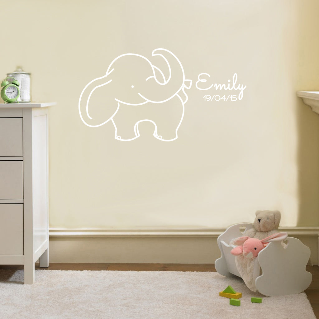 NOM ET NAISSANCE DATE ELEPHANT Plaque murale personnalisée Decal Stencil Silhouette ST234