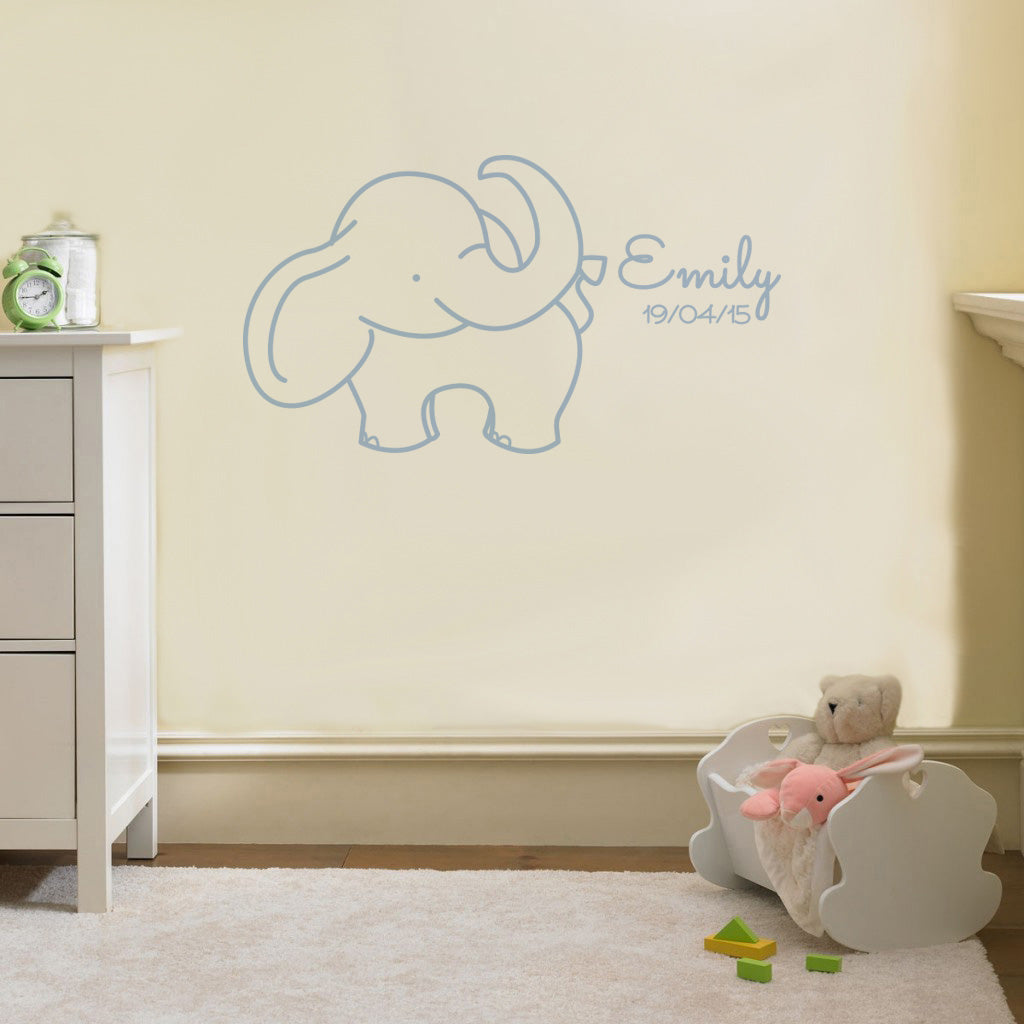 NOM ET NAISSANCE DATE ELEPHANT Plaque murale personnalisée Decal Stencil Silhouette ST234