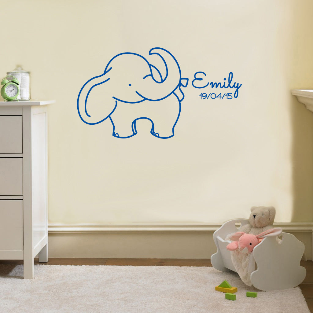 NOM ET NAISSANCE DATE ELEPHANT Plaque murale personnalisée Decal Stencil Silhouette ST234
