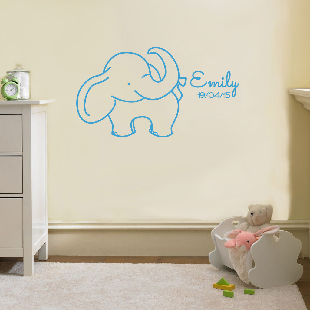 NOM ET NAISSANCE DATE ELEPHANT Plaque murale personnalisée Decal Stencil Silhouette ST234