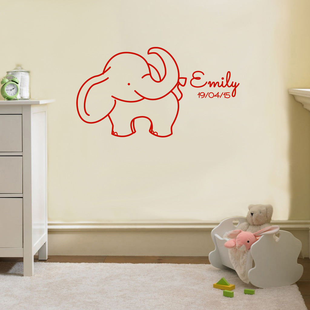 NOM ET NAISSANCE DATE ELEPHANT Plaque murale personnalisée Decal Stencil Silhouette ST234