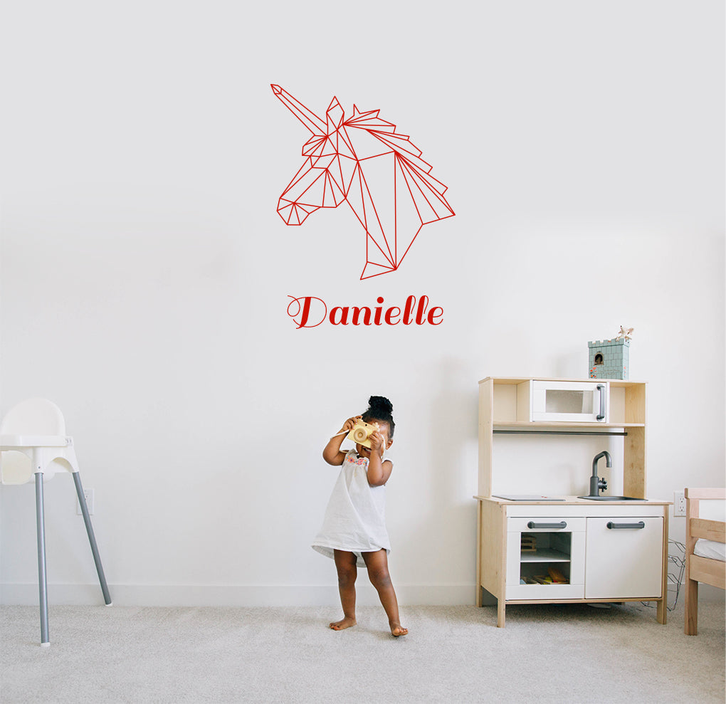 ORIGAMI UNICORN Autocollant mural personnalisé Autocollant Décalque Stencil Silhouette ST244
