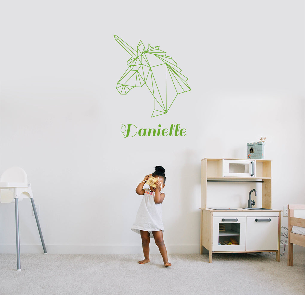 ORIGAMI UNICORN Autocollant mural personnalisé Autocollant Décalque Stencil Silhouette ST244