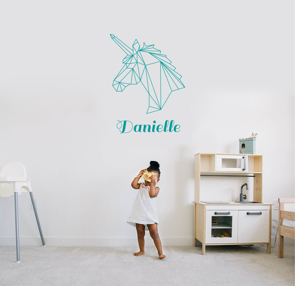 ORIGAMI UNICORN Autocollant mural personnalisé Autocollant Décalque Stencil Silhouette ST244