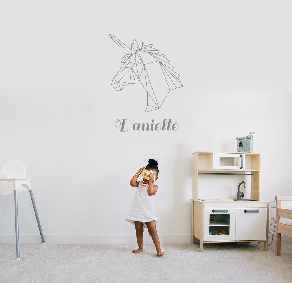 ORIGAMI UNICORN Autocollant mural personnalisé Autocollant Décalque Stencil Silhouette ST244