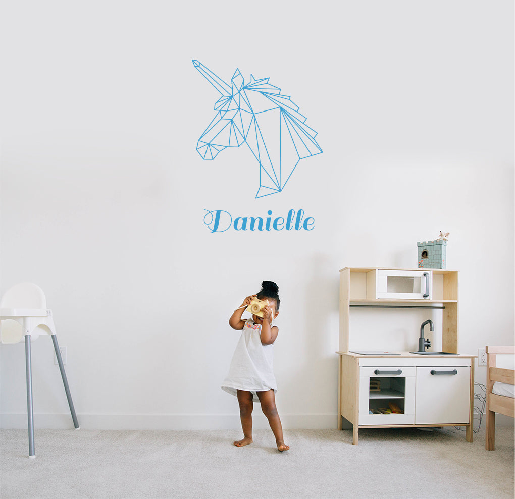 ORIGAMI UNICORN Autocollant mural personnalisé Autocollant Décalque Stencil Silhouette ST244