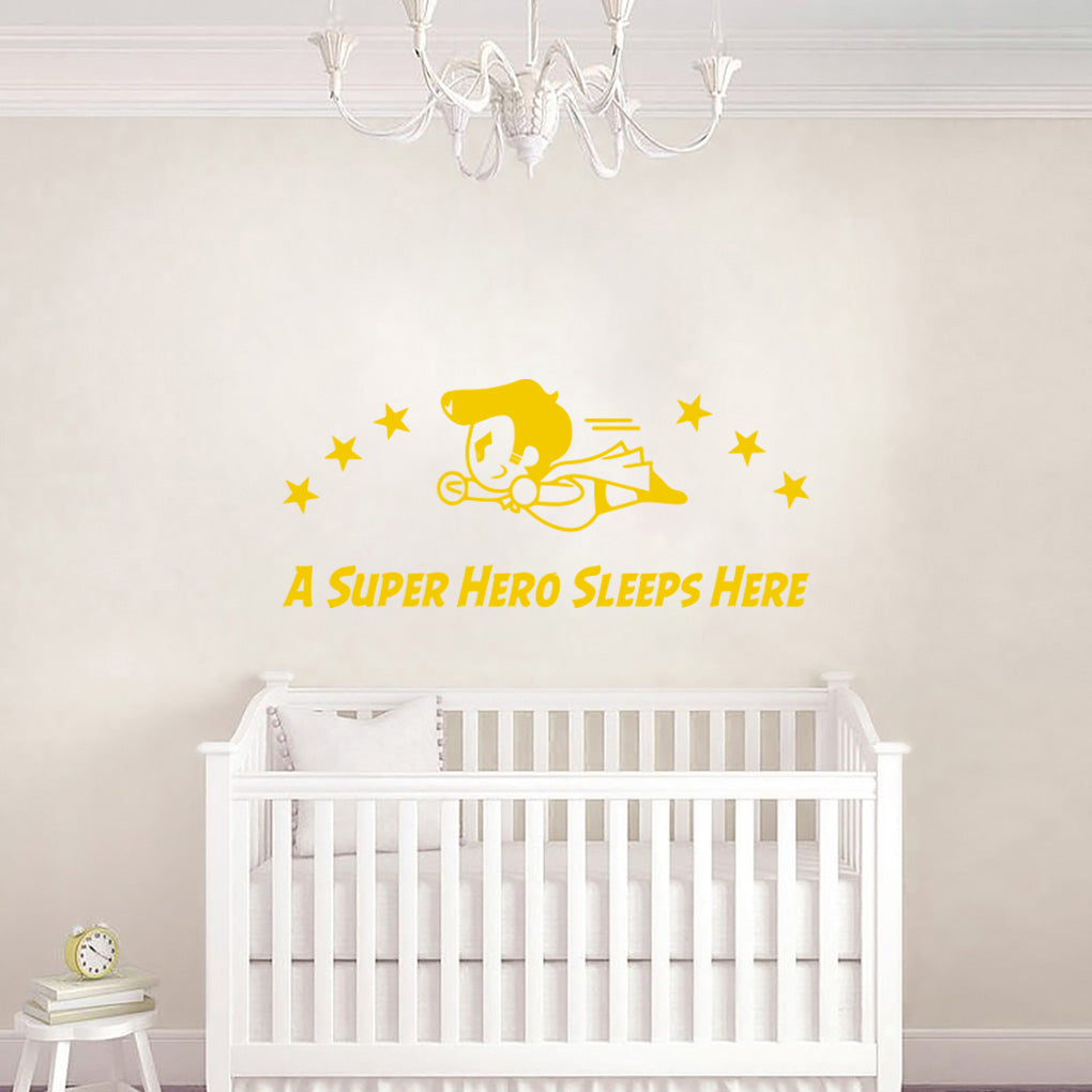 A SUPER HERO SLEEPS HERE Wall Sticker Decal Stencil Silhouette ST256