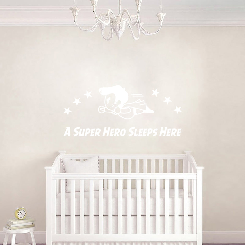 A SUPER HERO SLEEPS HERE Wall Sticker Decal Stencil Silhouette ST256