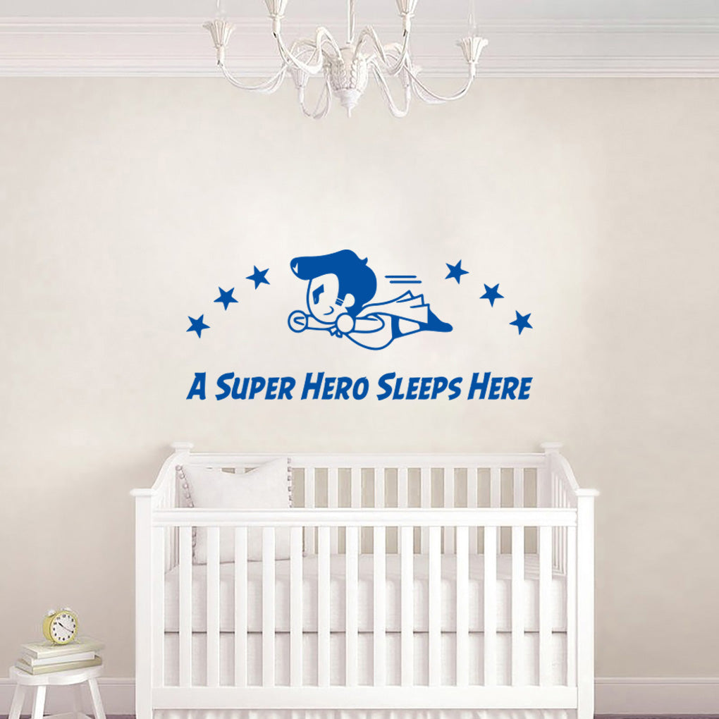 A SUPER HERO SLEEPS HERE Wall Sticker Decal Stencil Silhouette ST256