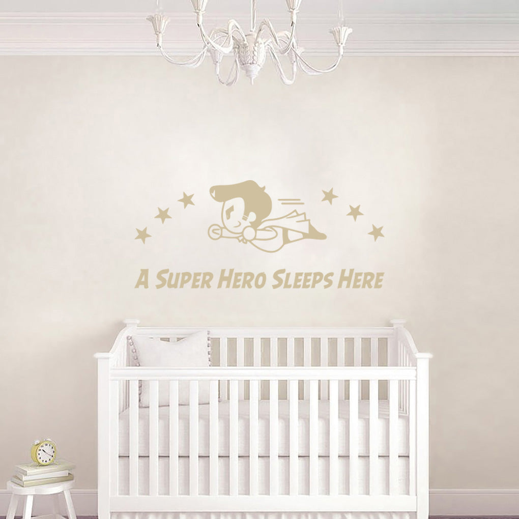 A SUPER HERO SLEEPS HERE Wall Sticker Decal Stencil Silhouette ST256