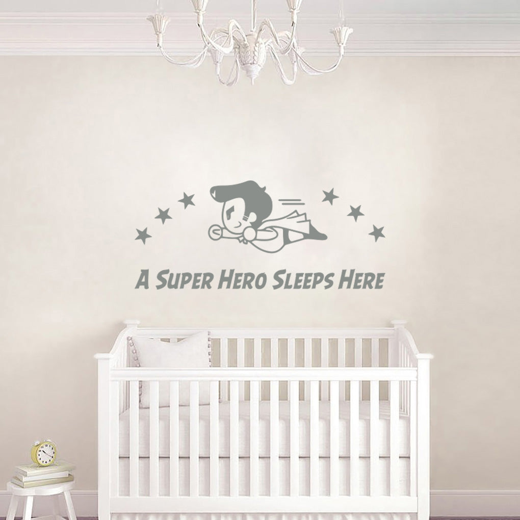 A SUPER HERO SLEEPS HERE Wall Sticker Decal Stencil Silhouette ST256