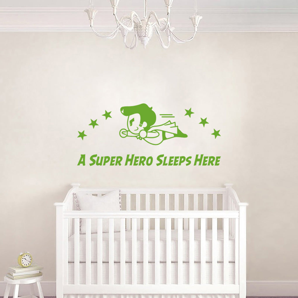 A SUPER HERO SLEEPS HERE Wall Sticker Decal Stencil Silhouette ST256