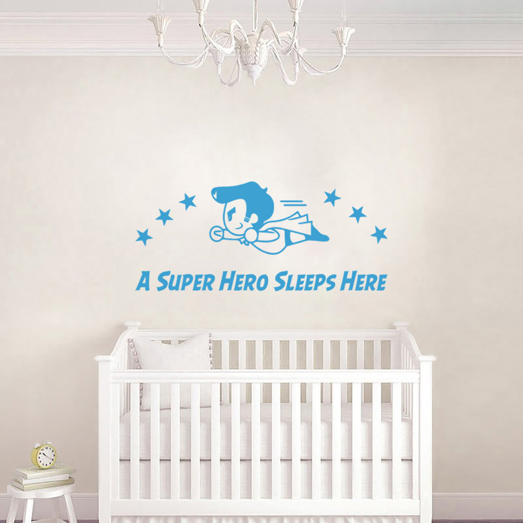 A SUPER HERO SLEEPS HERE Wall Sticker Decal Stencil Silhouette ST256