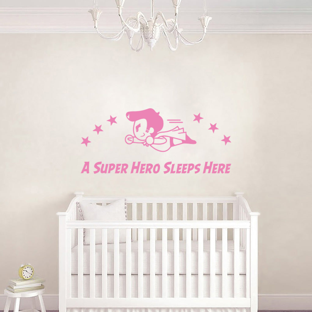A SUPER HERO SLEEPS HERE Wall Sticker Decal Stencil Silhouette ST256