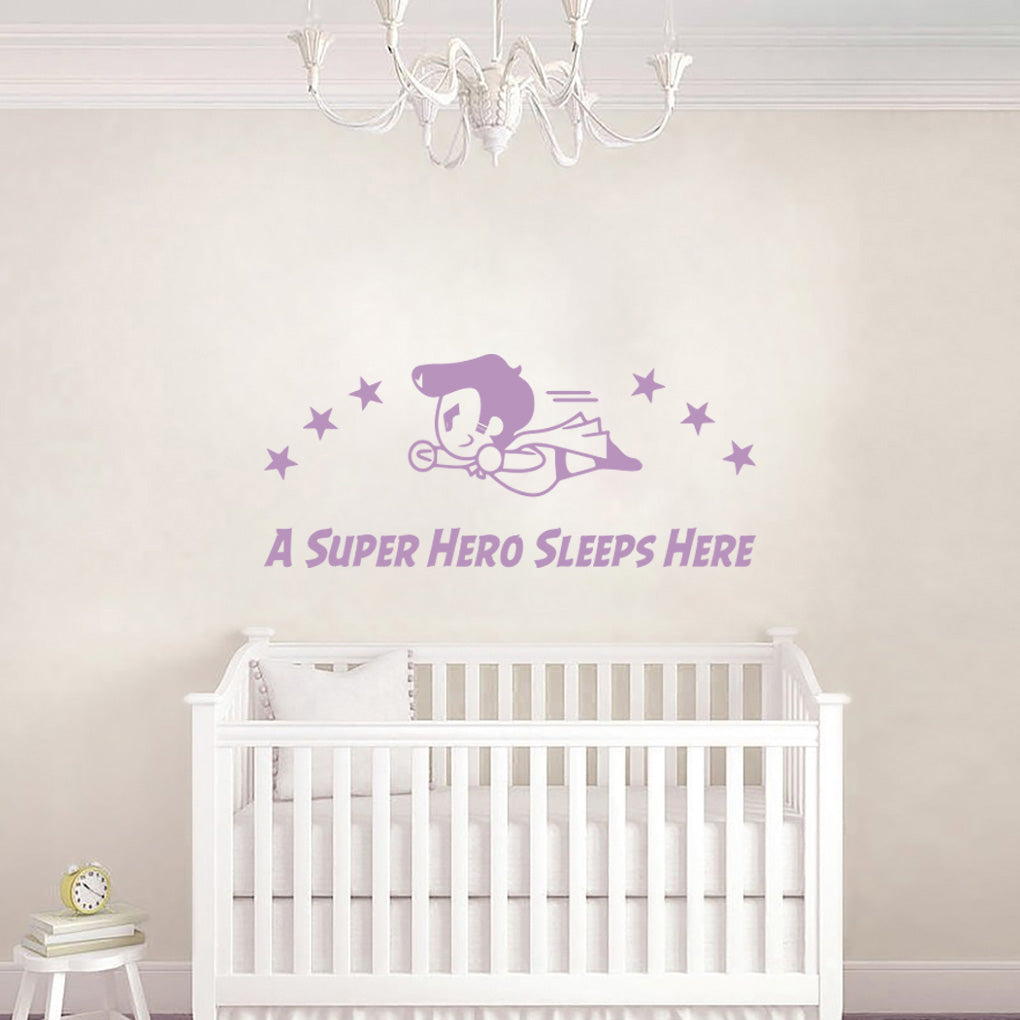 A SUPER HERO SLEEPS HERE Wall Sticker Decal Stencil Silhouette ST256