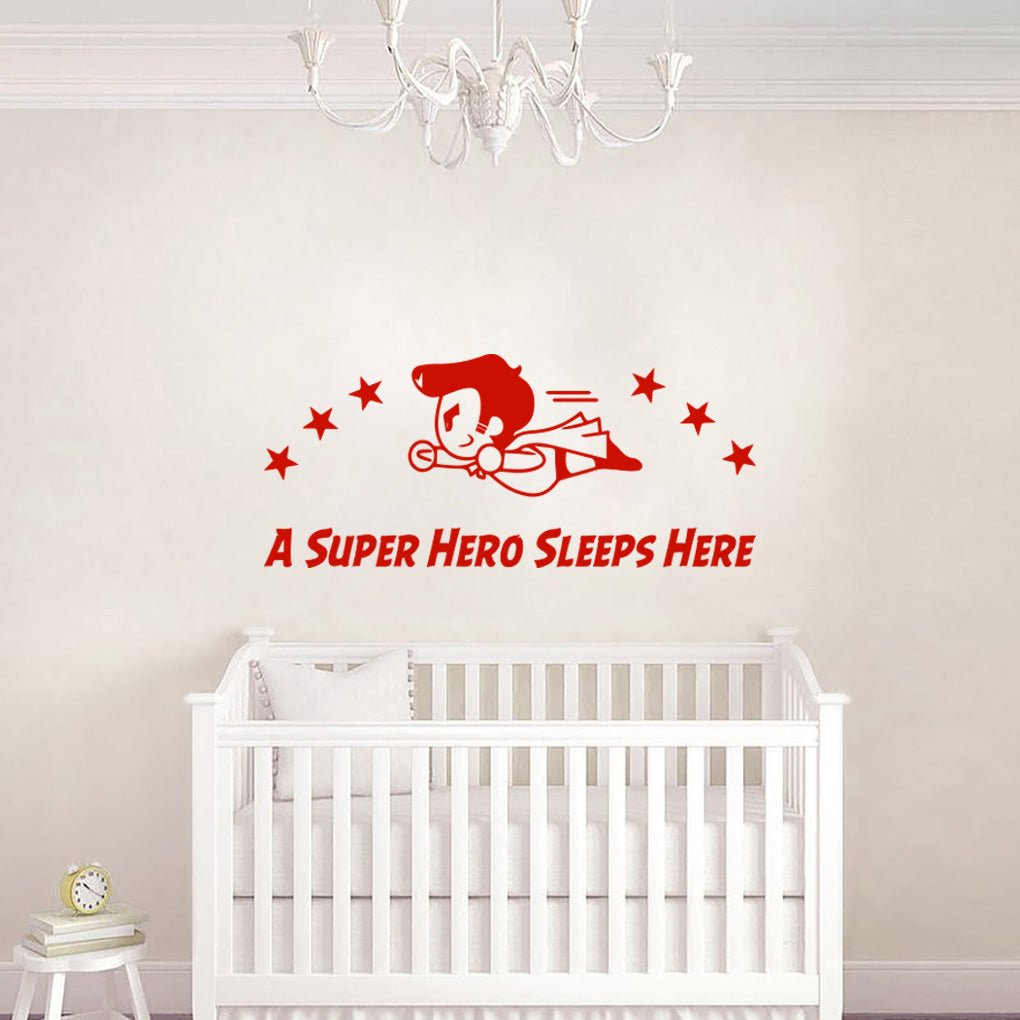 A SUPER HERO SLEEPS HERE Wall Sticker Decal Stencil Silhouette ST256