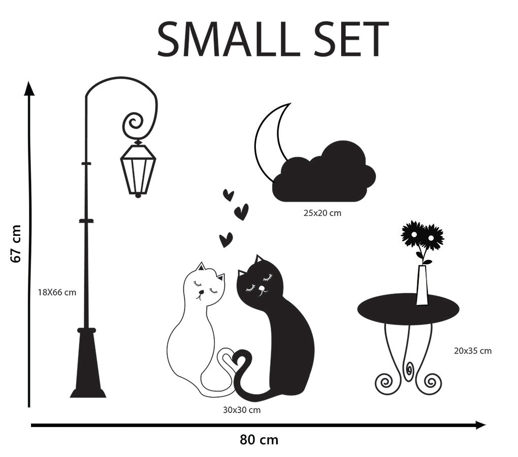 Loving Cats Street Light Moon Wall Sticker Decal Stencil Silhouette ST257