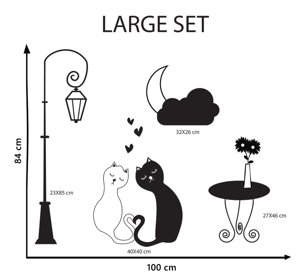 Loving Cats Street Light Moon Wall Sticker Decal Stencil Silhouette ST257