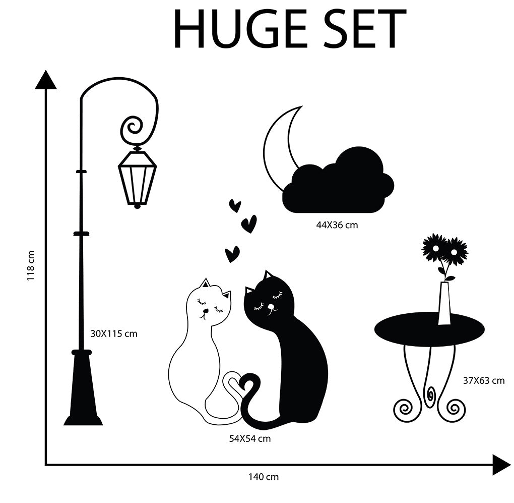 Loving Cats Street Light Moon Wall Sticker Decal Stencil Silhouette ST257