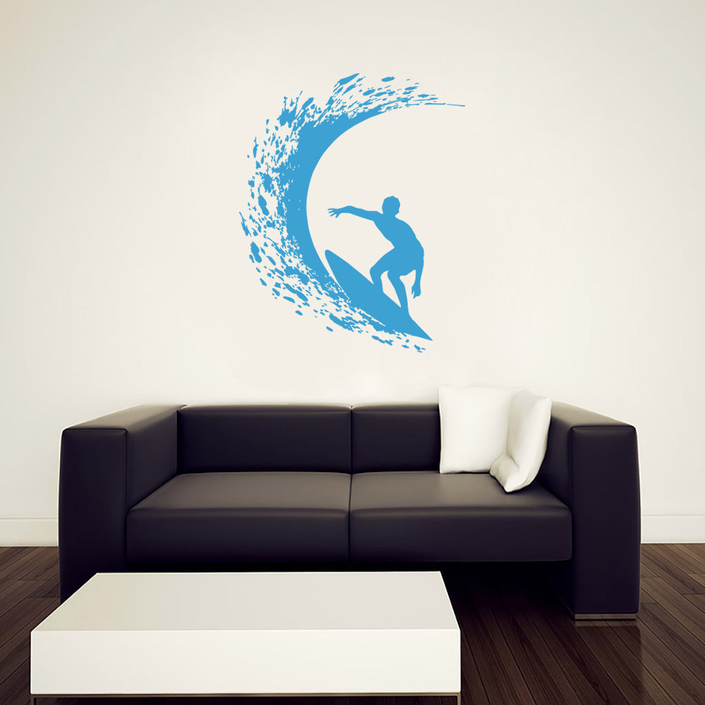 Wave Surfing Surf Wall Sticker Decal Stencil Silhouette ST275