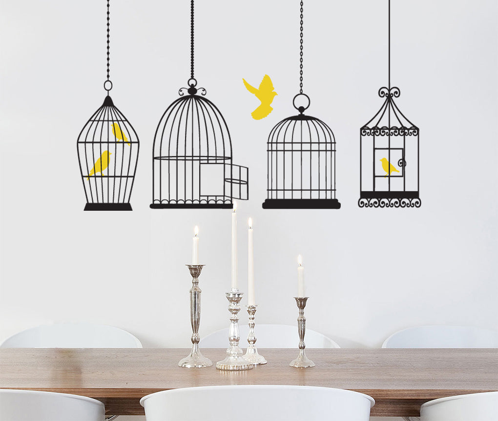 CAGE AND BIRDS Wall Sticker Decal Stencil Silhouette ST295