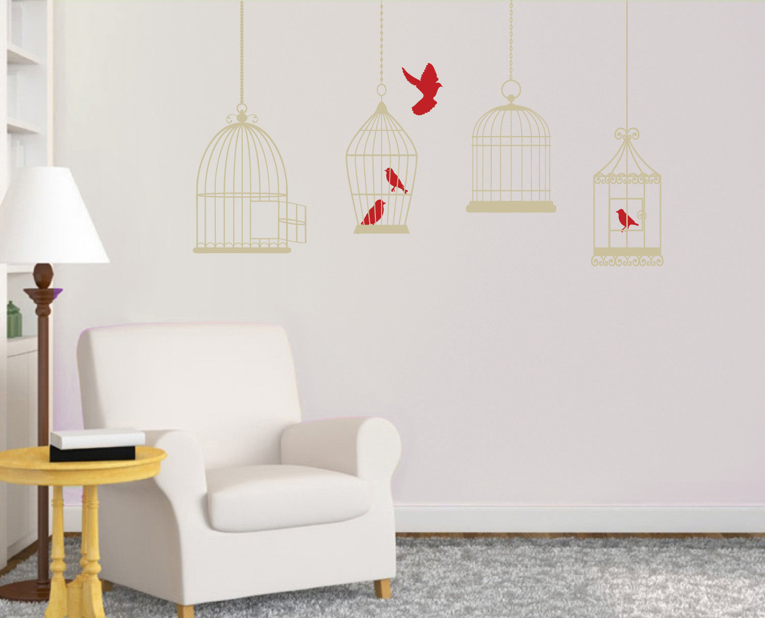 CAGE AND BIRDS Wall Sticker Decal Stencil Silhouette ST295