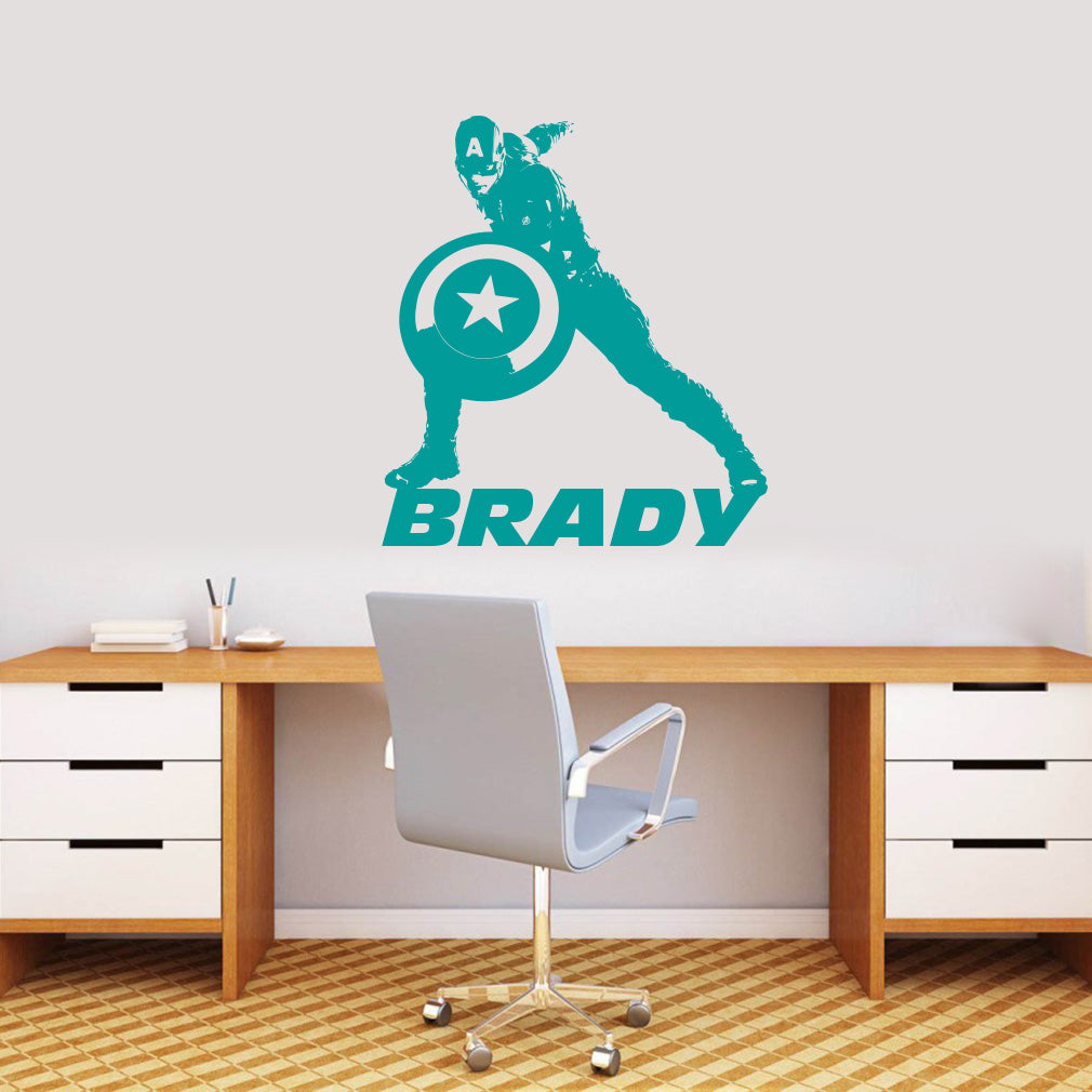Captain America Super Hero Personalized Wall Sticker Decal Stencil Silhouette ST309