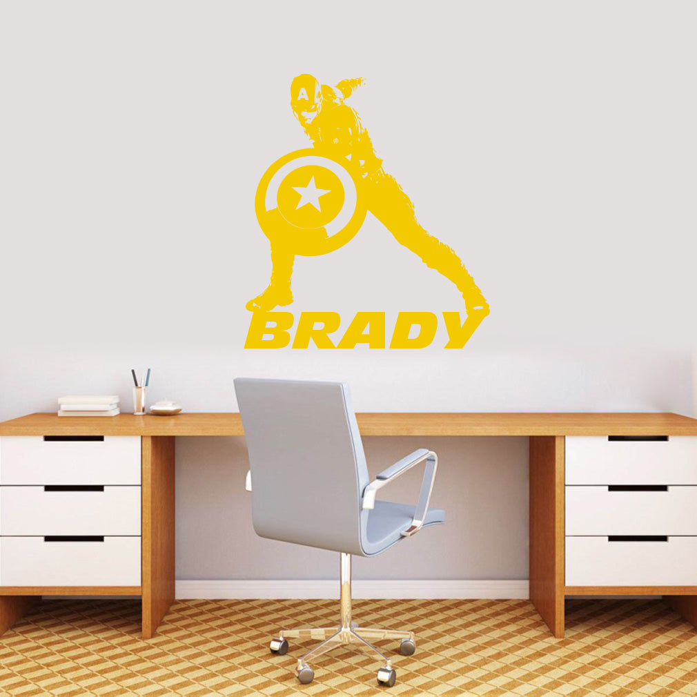 Captain America Super Hero Personalized Wall Sticker Decal Stencil Silhouette ST309