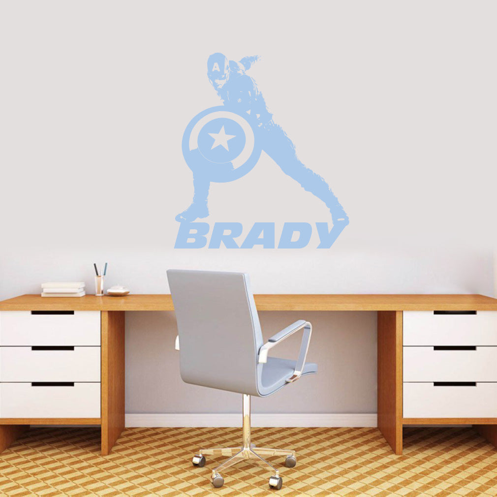 Captain America Super Hero Personalized Wall Sticker Decal Stencil Silhouette ST309